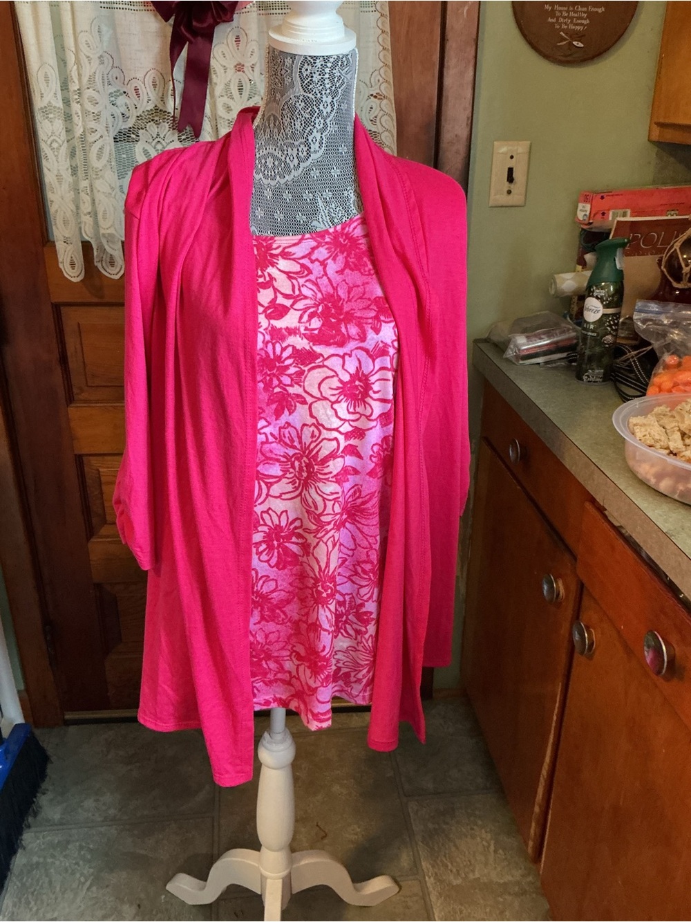 Serengeti Hot Pink Floral Tank and Matching Cardigan